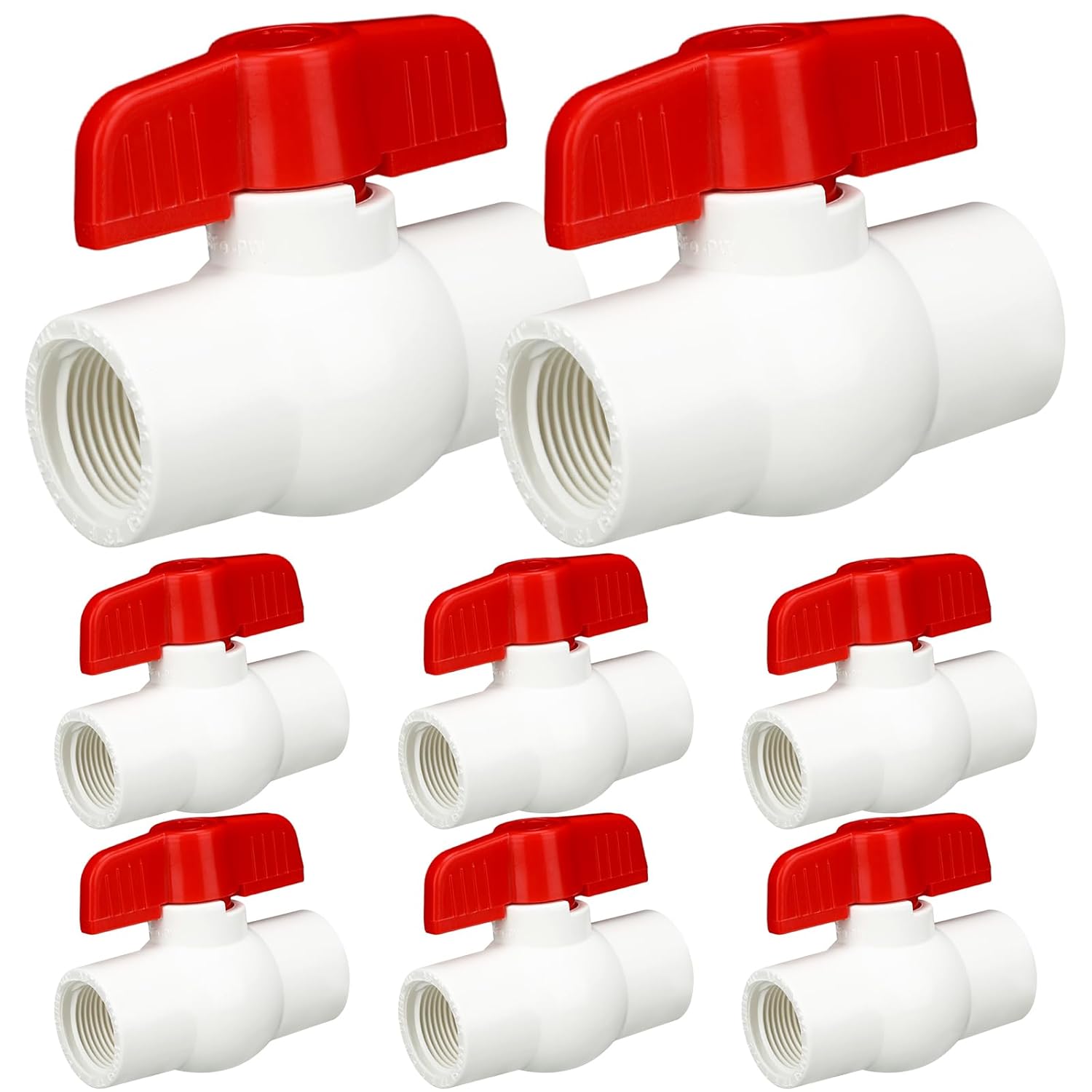 Hiboom 20 Pcs 3/4 Inch PVC Ball Valve Shut off Valve Socket Threaded with Red T-handle for Cold Water Supply Lines, Irrigation Pipe Fitting System, Rated at 150 Psi, SCH40 NPT
