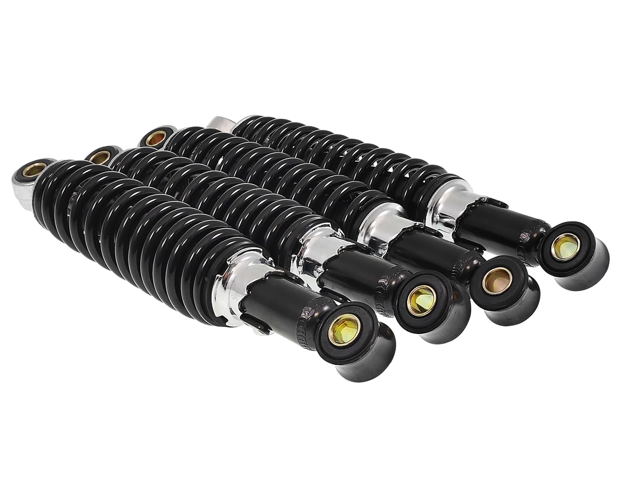 Stoßdämpfer Set 240mm + 260mm Tieferlegung Simson KR51 / 51/1 / 51/2 – 5-fach verstellbar – inkl. Reduzierhülsen – Set vorne & hinten – schwarz – für 8 & 10 mm Bolzen
