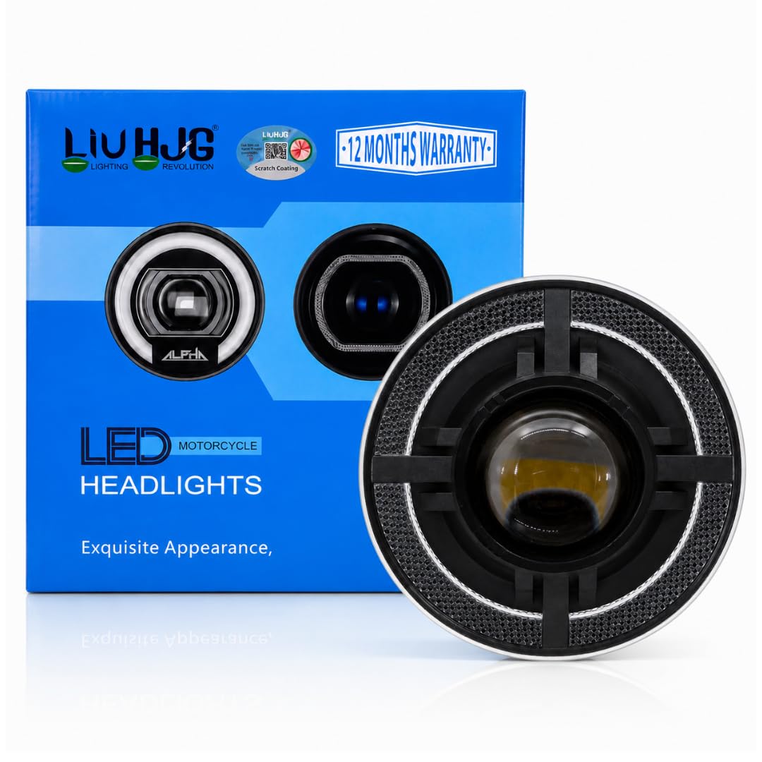 liu hjg 7 inch 58w round led headlight with yellow/white/red drl, dc 9v-60v universal fit for car, bike, jeep, suv, truck – high brightness driving lamp