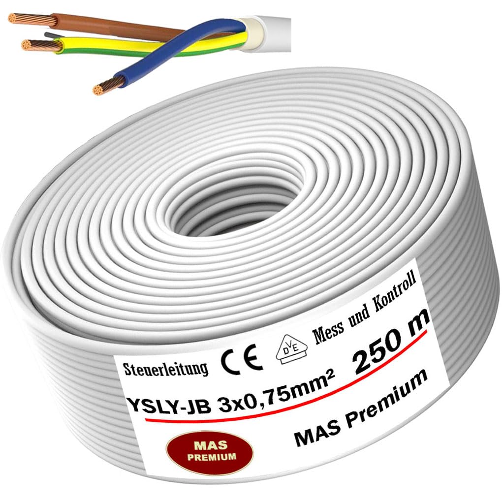 MAS Premium Von 5 bis 250 m YSLY-JB 3x0,75 mm² Flexibles Steuerkabel grau Verlege Kabel Mess-, Kontroll- und Regelungsleitung für Werkzeugmaschinen Steuerleitung (250m)