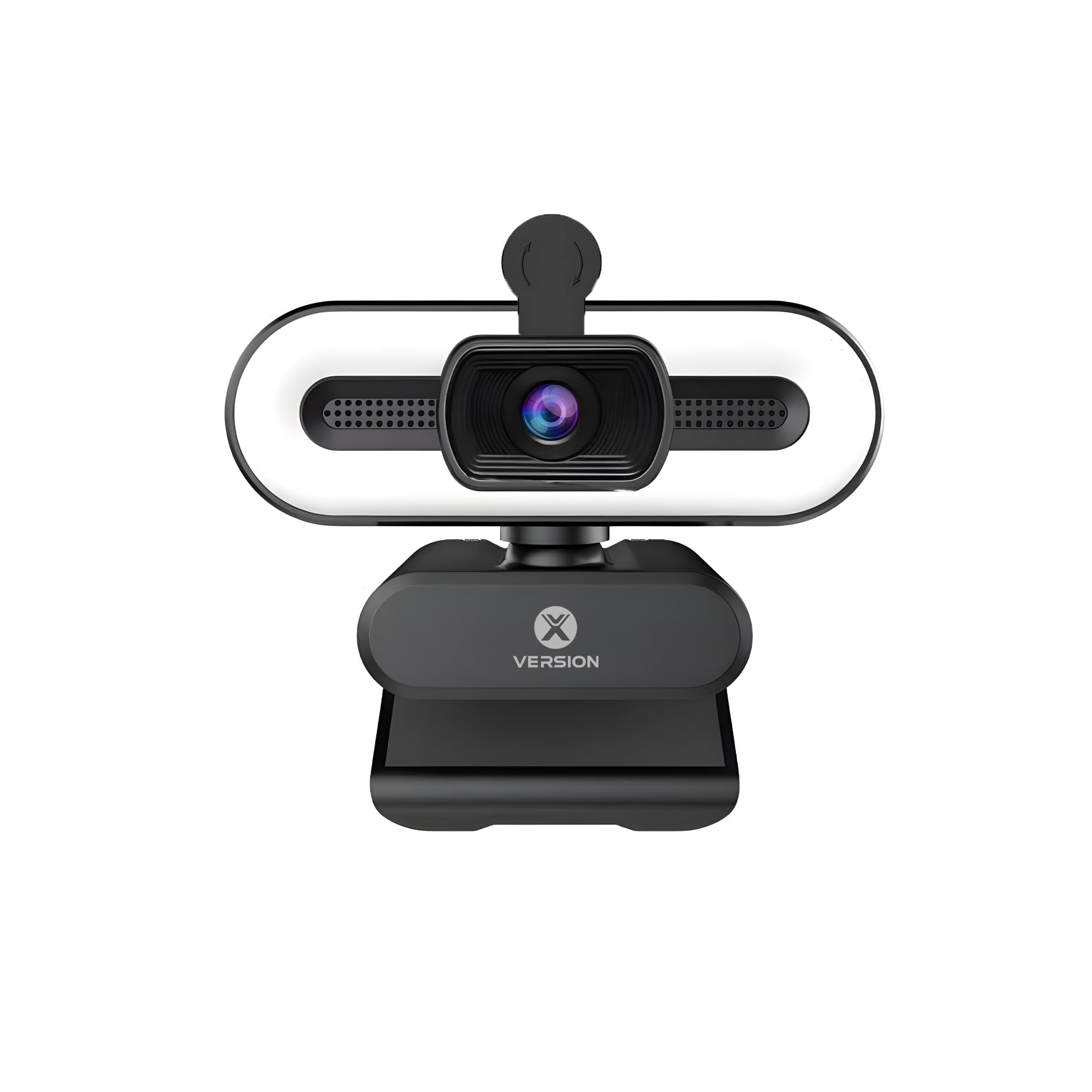 XVersionWebcam Full HD 1080p with Built-in Microphone and 3 Colour LED Light, USB Plug & Play Web camera for PC/Laptop/Streaming/Meetings/ 360 Degree Rotation, 1 Year Manufacturer Warranty - Black