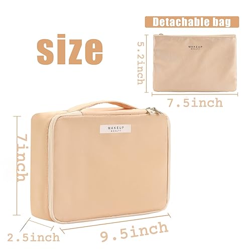 Miniatura 2 de Bolsa de Maquillaje de Viaje Queboom Bolsa de Cosméticos Bolsa de Maquillaje Bolsa de Aseo para Mujeres y Hombres, Beige, Moda