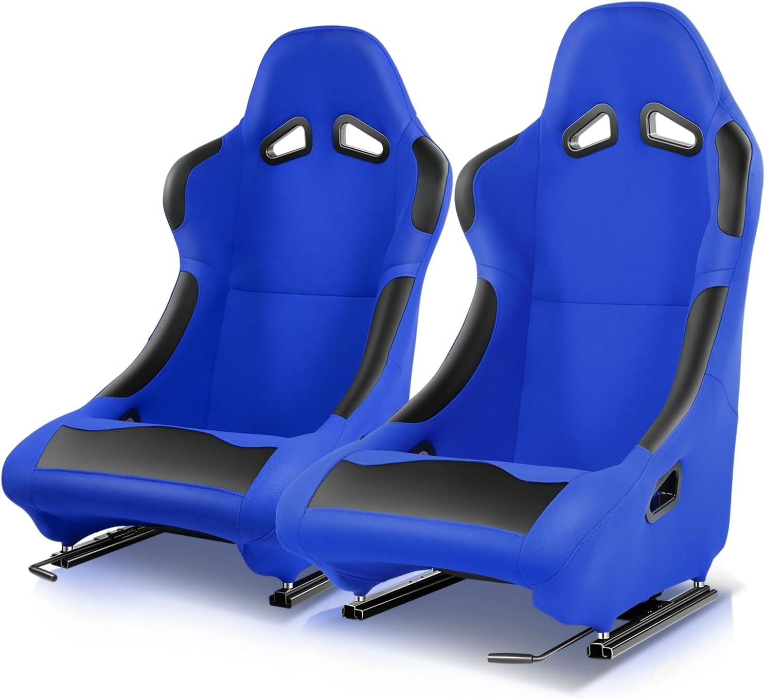 Auto Dynasty Pair of Racing Seat Universal Woven Fabric Vinyl Reclinable Bucket Seats with Bottom Mount Sliders For 4 Point Harness, 36" H x 21.5" W x 22" D, Driver & Passenger Side, Black
