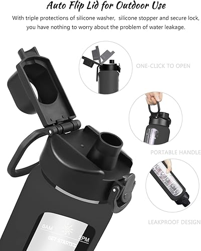 Miniatura 10 de Nefeeko Botellas de agua de vidrio de 32 onzas con pajilla, botella de agua de vidrio motivacional con marcador de tiempo, botella de agua de vidrio