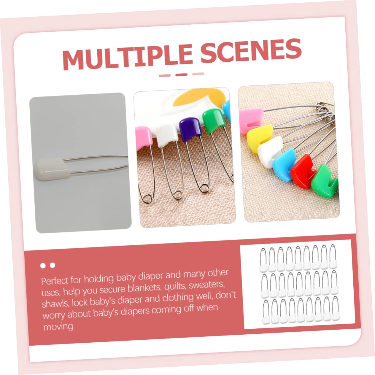 ARTIBETTER 100pcs White Locking Diaper Safety Pins Large Plastic Head Pins for Reusable Diapers Toddlers Girls