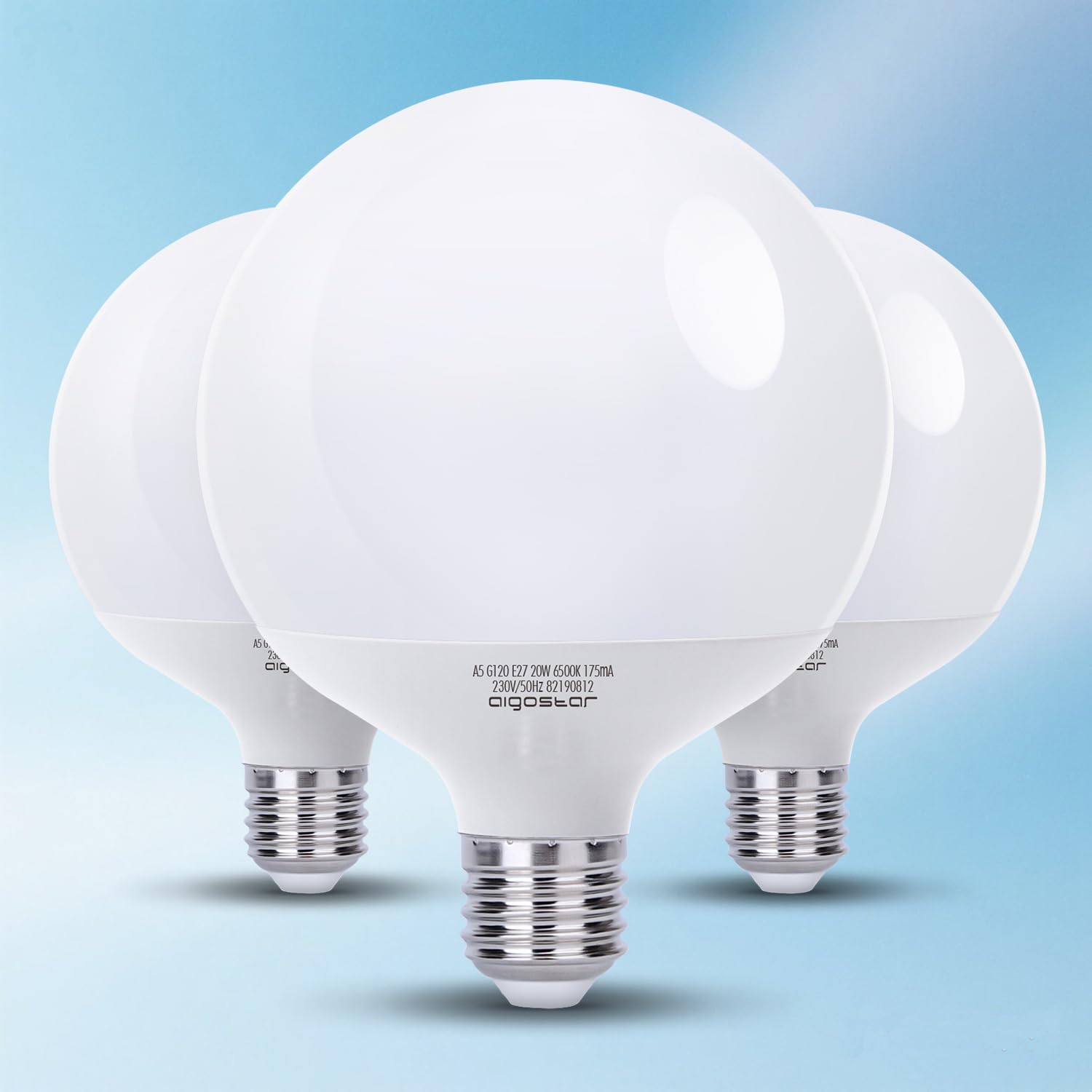 Aigostar LED Lampe E27 20W Birne Kaltweiß 6500K 2060 Lumen, 129W Halogenlampe Ersetzt, Abstrahlwinkel 180 Leuchtmittel, Grad G120 Glühbirnen Tropfen Groß Hell Energiespar, 3 Pack