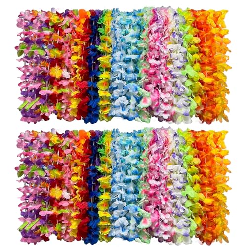 100 Pièces Collier Hawaien Fleurs, Guirlande Tropicale Multicolore, Coloré Leis Hawaïens Décorations pour fête Tropicale, Plage, Carnaval et Festival,...