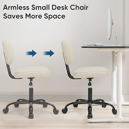 Miniatura 6 de DUMOS Silla de escritorio de oficina en casa sin brazos, pequeña ergonómica con soporte lumbar de respaldo bajo, altura ajustable de piel sintética