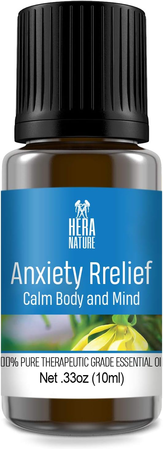 Anxiety Relief Essential Oil Blend - Pure & Natural Ingredients, Therapeutic Grade - Depression, Stress Relief, Relaxation, Boost Mood, Calming (USA) - 10ml