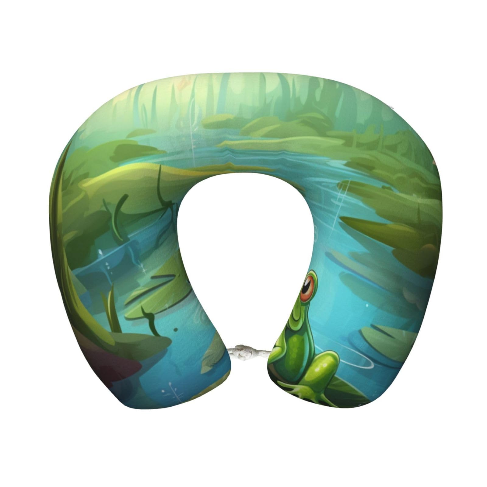 FodPand Travel Pillow Frog in A Pond Neck Rest Soft Comfortable Travel Neck Pillow U-Shaped Memory Foam Sleeping Rest Cushion Travel Accessories for Airplane Car and Office