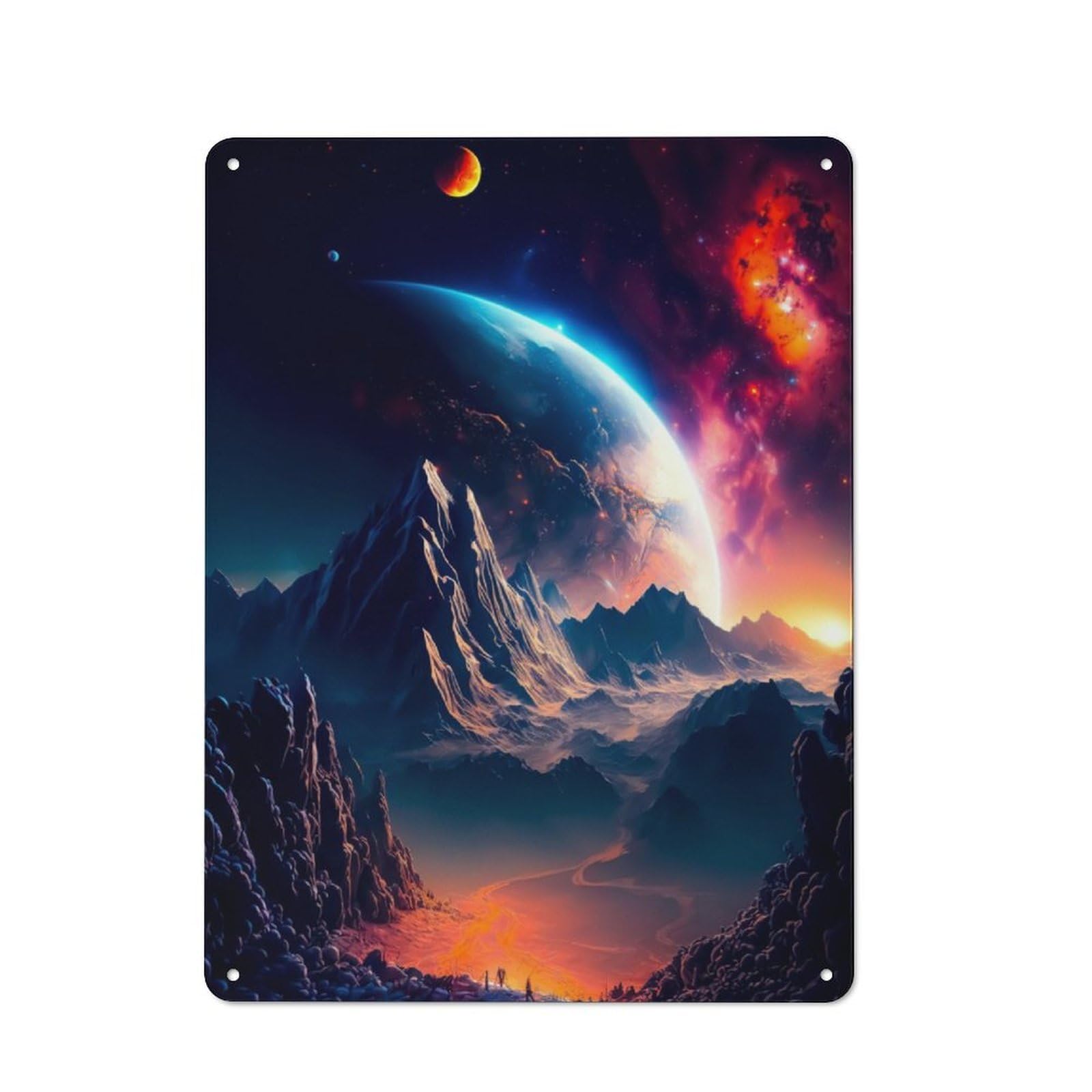 Martian Mountains Clean Industrial Metal Wall Decor 40x30cm, Decorative Metal Plaque for Workspace, Cafe, Hallway Or Garage