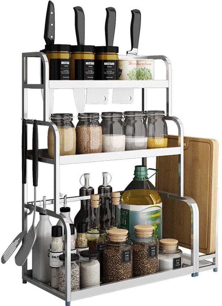 HADECOLL Shelf,Home Kitchen Rack 304 Stainless Steel Punch-Free Spice Rack Floor Type 3 Layer Cutting Board Rack Kitchen Storage Rack,30×22×70Cm,30×22×70Cm