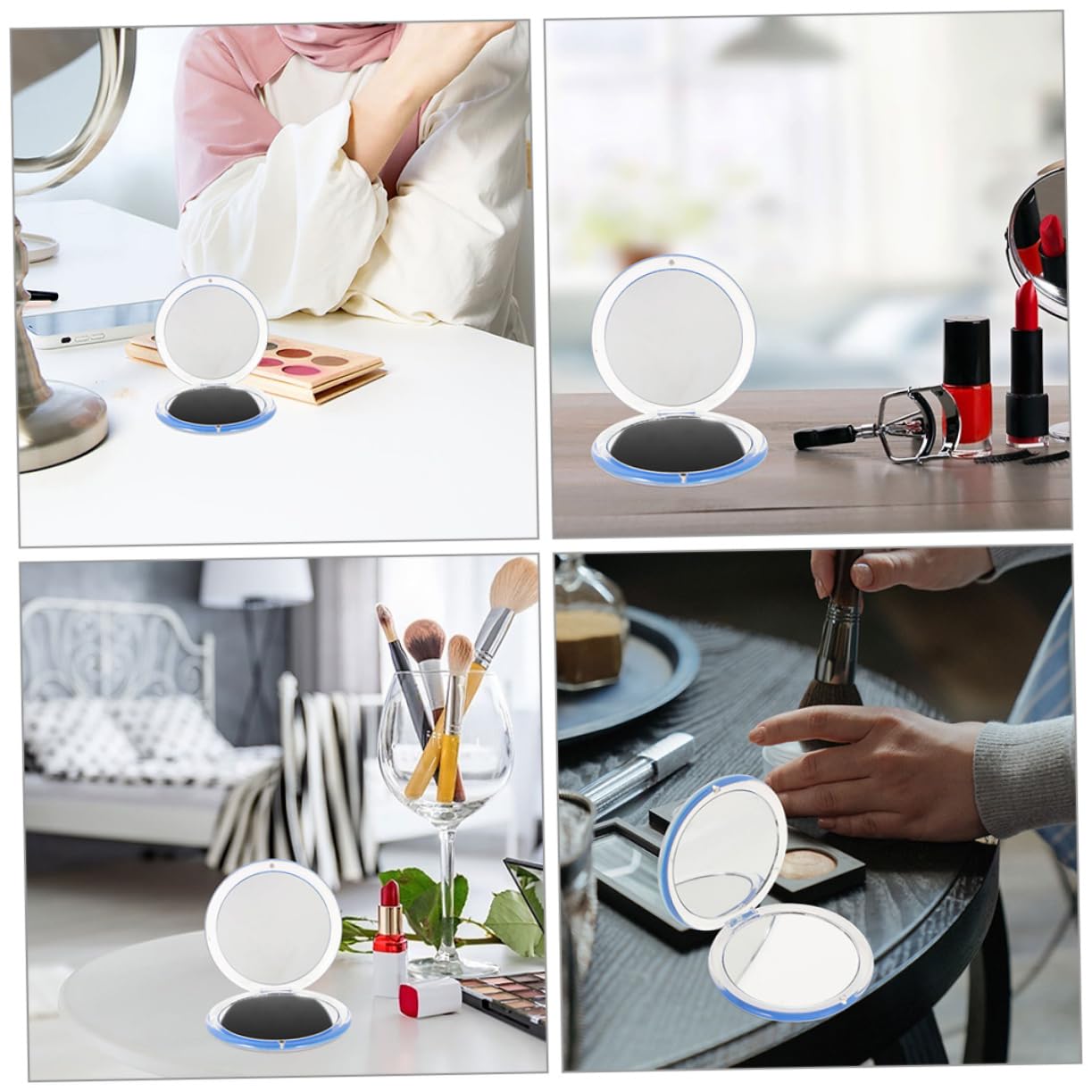 VICASKY 3 Pezzi Capovolgere Lo Specchio Cosmetico Vanità Schierato Ingrandimento Specchio Da Viaggio Pieghevole Piccolo Specchio Compatto Per Portatile Con Trucco Bagno Cerchio Resina Blu