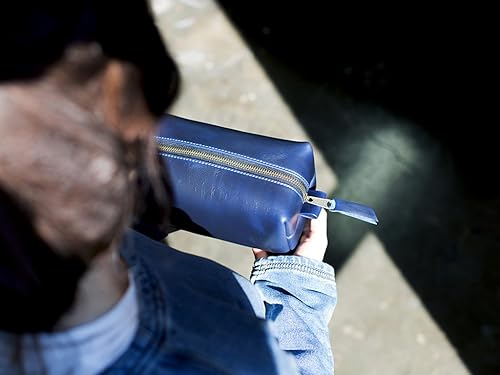 Miniatura 8 de Kit de cuero genuino Dopp portátil para hombre bolsa de aseo para afeitado y aseo de suministros de viaje, organizador de cosméticos de viaje,