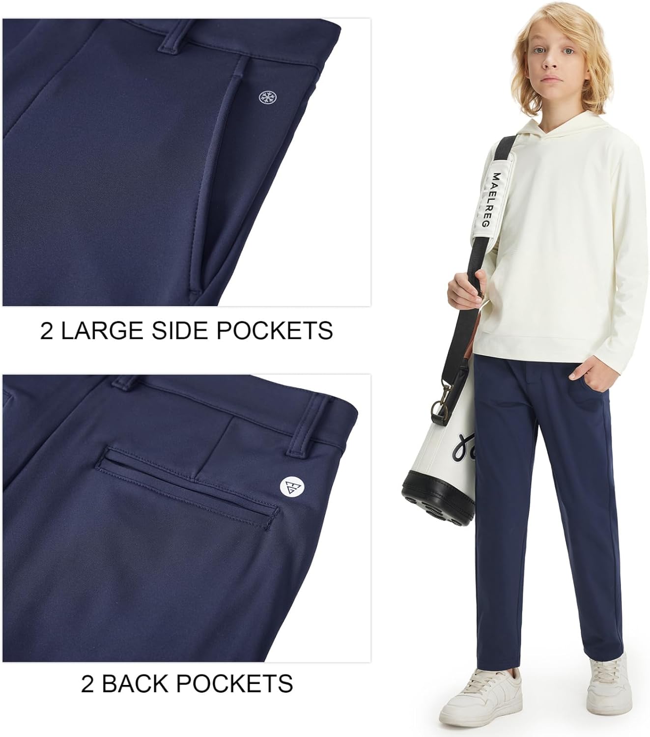 M MAELREG Young Golf Boys Uniform Pants Casual Stretch Water-Resistant Winter Fleece Kids Toddler Boy Pants with Pockets - Image 4