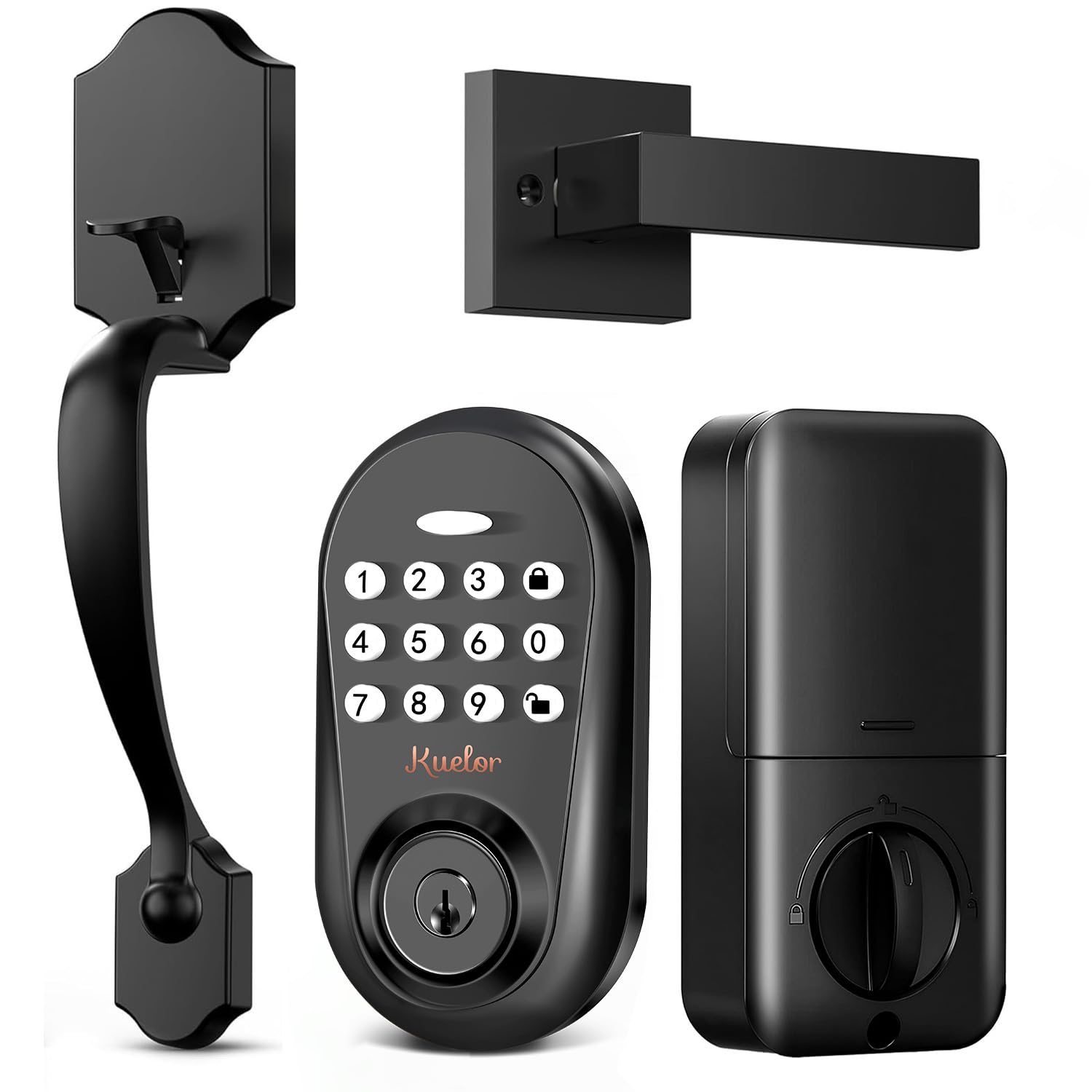Keyless Entry Door Lock, Keypad Smart Deadbolt for Front Door, Electronic Code with Auto Lock, Anti-Peeping Password (Black+Handle)