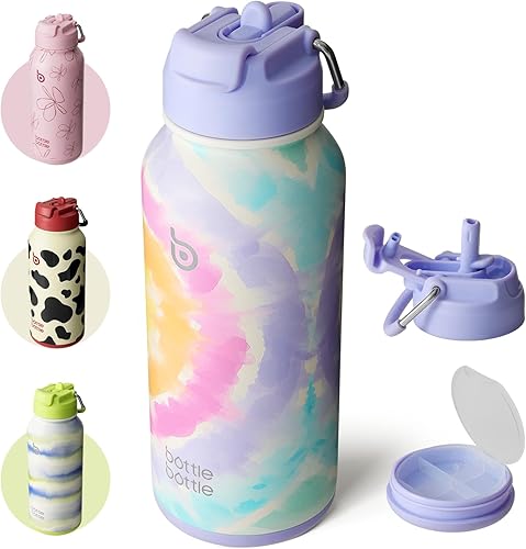 BOTTLE BOTTLE Botella de agua deportiva de acero inoxidable de 32oz con aislamiento, botella de agua con pajita con diseño de tapa de doble uso para