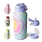 BOTTLE BOTTLE 32oz Insulated Water Bottle Stainless Steel Sport Water Bottle with Straw Dual-use Lid Design for Gym with Pill Box (Cotton Candy)