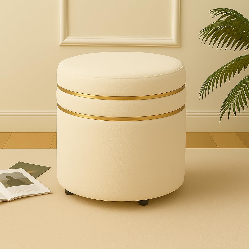 PREDELLA Ottoman & Pouffes Perfect Sitting Stool for Living Room, Dressing Table, | Footrest, Mudda Puffy Wooden Stools, Office & Home Decor Furniture Pouf (Cream)-image-33