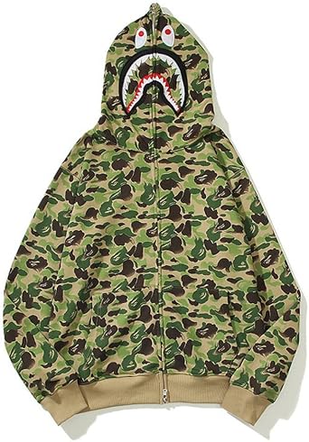 Shark Joe Camo Hoodie Ape Hoodie Mens Full Zip Hooded Sweatshirt for Men and Women Color AA, Size XX-Large