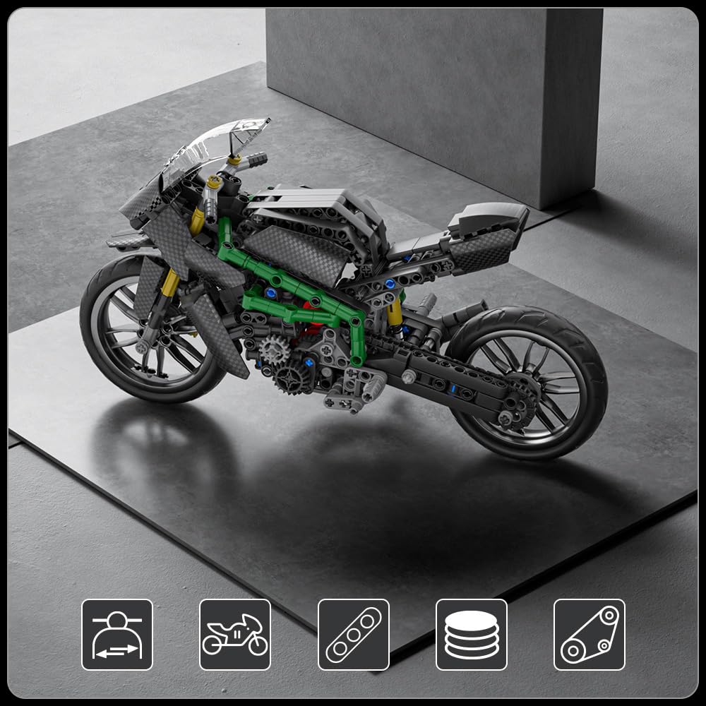 Mould King 23002 Técnica Kawasaki Ninjaa H2R Bloques de Abrazadera Juguete Moto Race Super Bloques de Construcción Moto Compatible con Otras Marcas (639 Piezas)