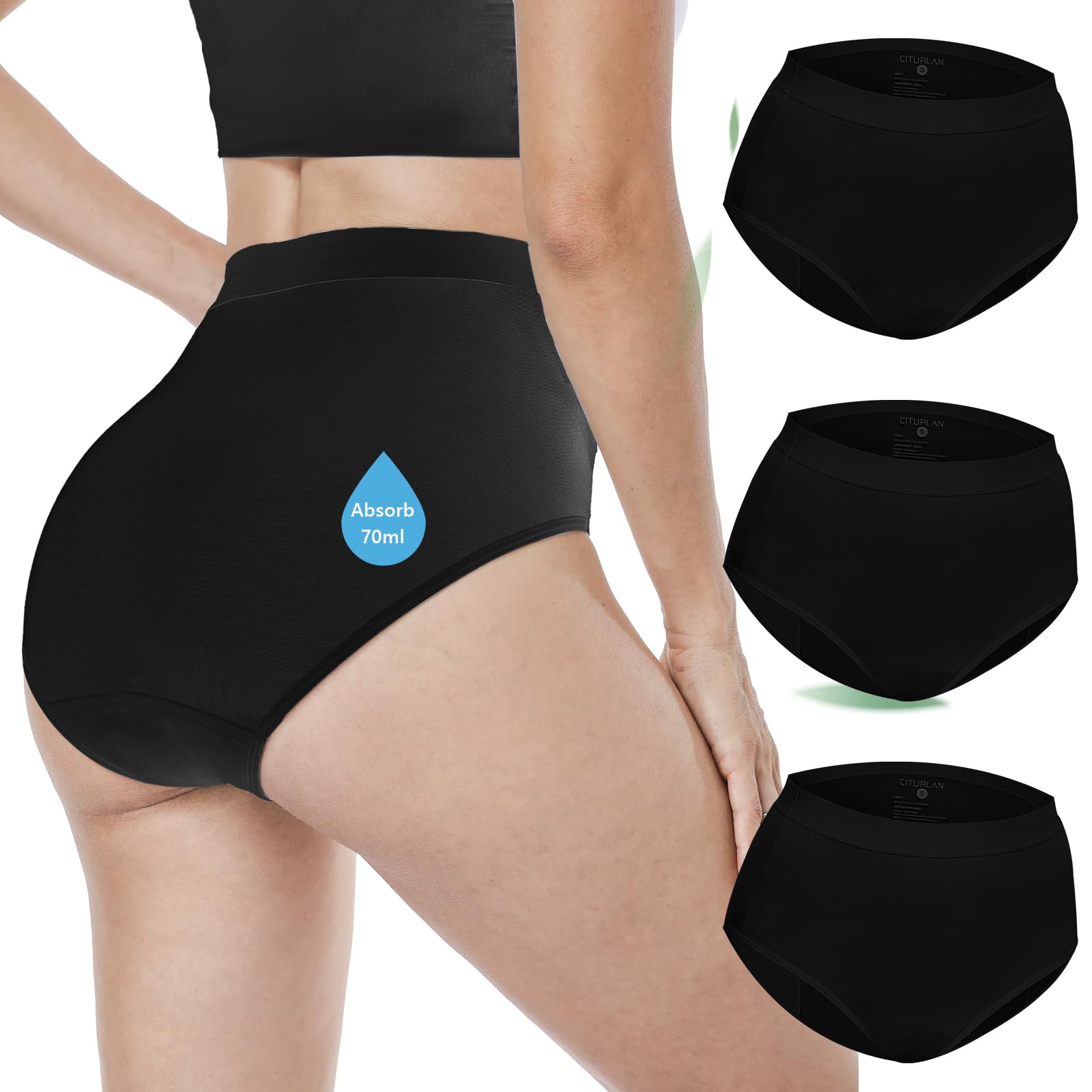 Sous-vêtements d'incontinence pour femme, capacité d'absorption 70 ml, anti-fuite, lavable, sous-vêtements menstruels, culottes en bambou pour femme après l'accouchement et la ménopause