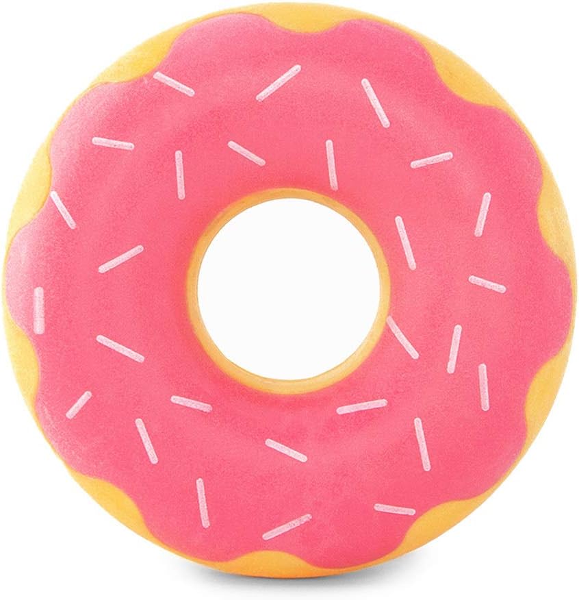 ZippyPaws ZippyTuff Dog Chew Toy - Durable Rubber Chew Ring Toy, Puppy Teething Toys, Tough & Squeaky Toys for Small, Medium, & Large Dogs, Flexible TPR Material - Strawberry Donut