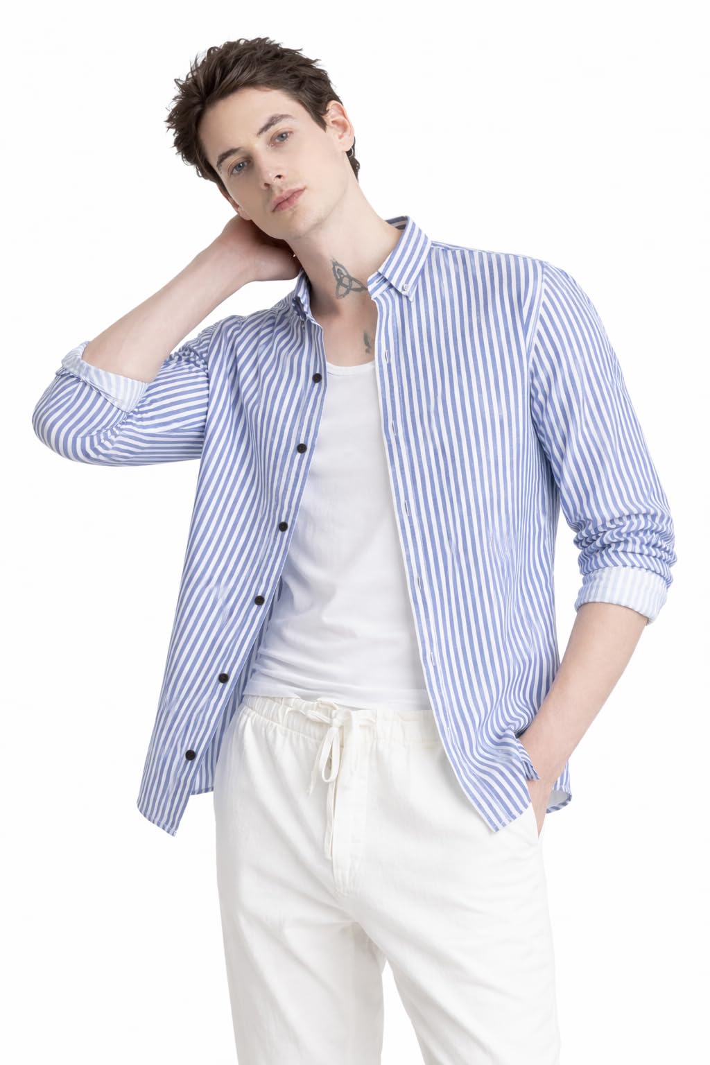 Men’s Blue & White Striped Casual Shirt | Slim Fit Cotton Blend Button Down for Men | Full Sleeve Stylish Summer Wear | Lightweight Formal & Casual Shirt-picture-29