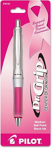 Pilot Pen Dr Grip Center of Gravity pluma rosa con motivo de conciencia de cáncer de mama y tinta negra 36192 Pilot Pen Dr Grip Center of Gravity pluma rosa con motivo de conciencia de cáncer de mama y tinta negra 36192