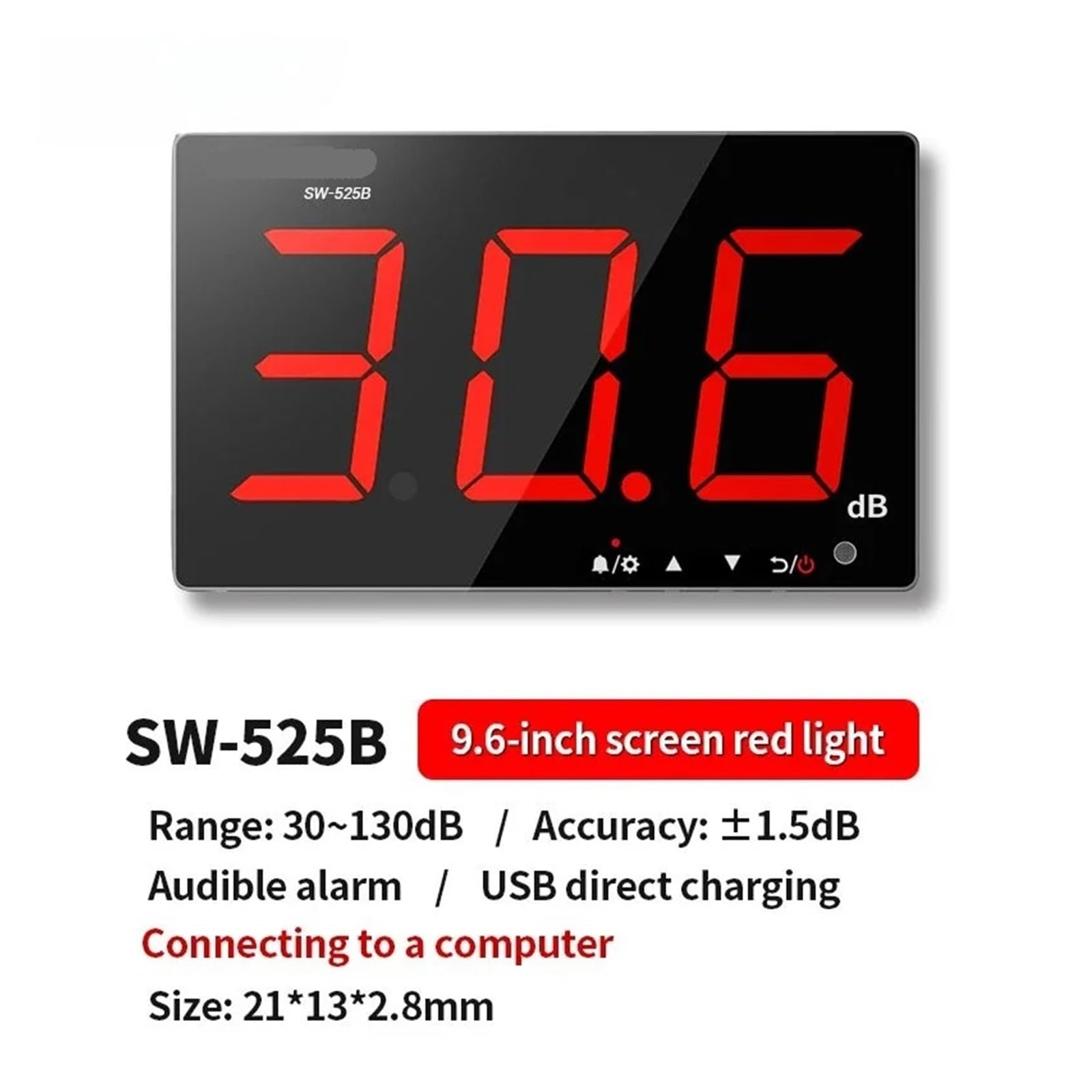 Sonómetro Digital Sw-525 De 30-130 Db, De Pared, con Detector De Decibelios, Profesional (Sw 525A)