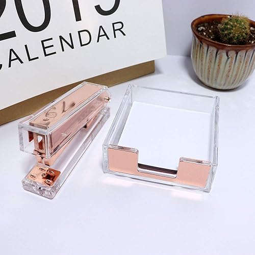 Miniatura 3 de Soporte de notas adhesivas de acrílico, organizador de escritorio, decoración para notas adhesivas de 3 x 3 (oro rosa)