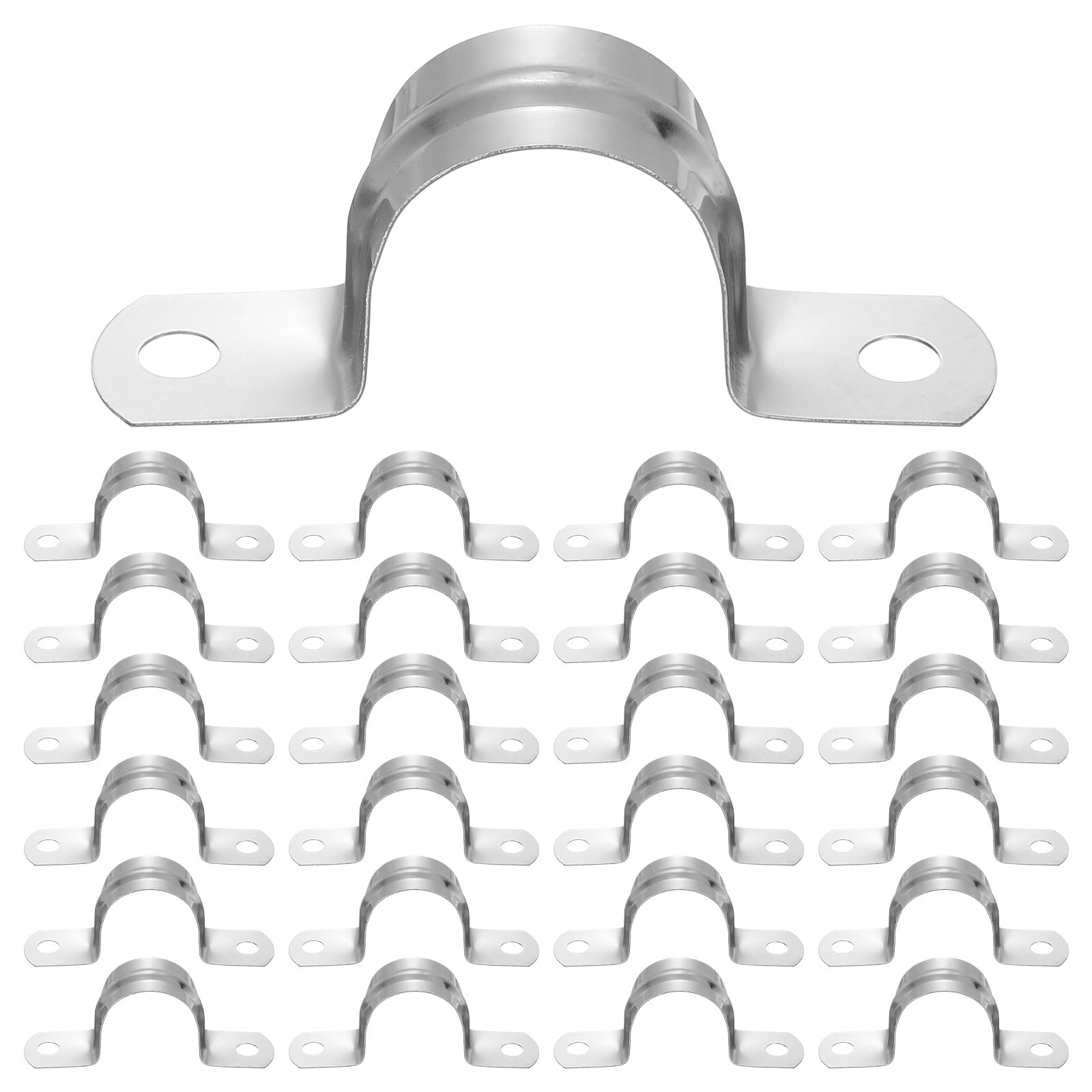 sourcing map 25pcs U Tube Strap Clamp 1" (25mm) Two Hole Strap U Pipe Conduit Clamp Clip 304 Stainless Steel Rigid Pipe Strap Clamp for Installation Fixing Tube Cable Pipe Wire Cord