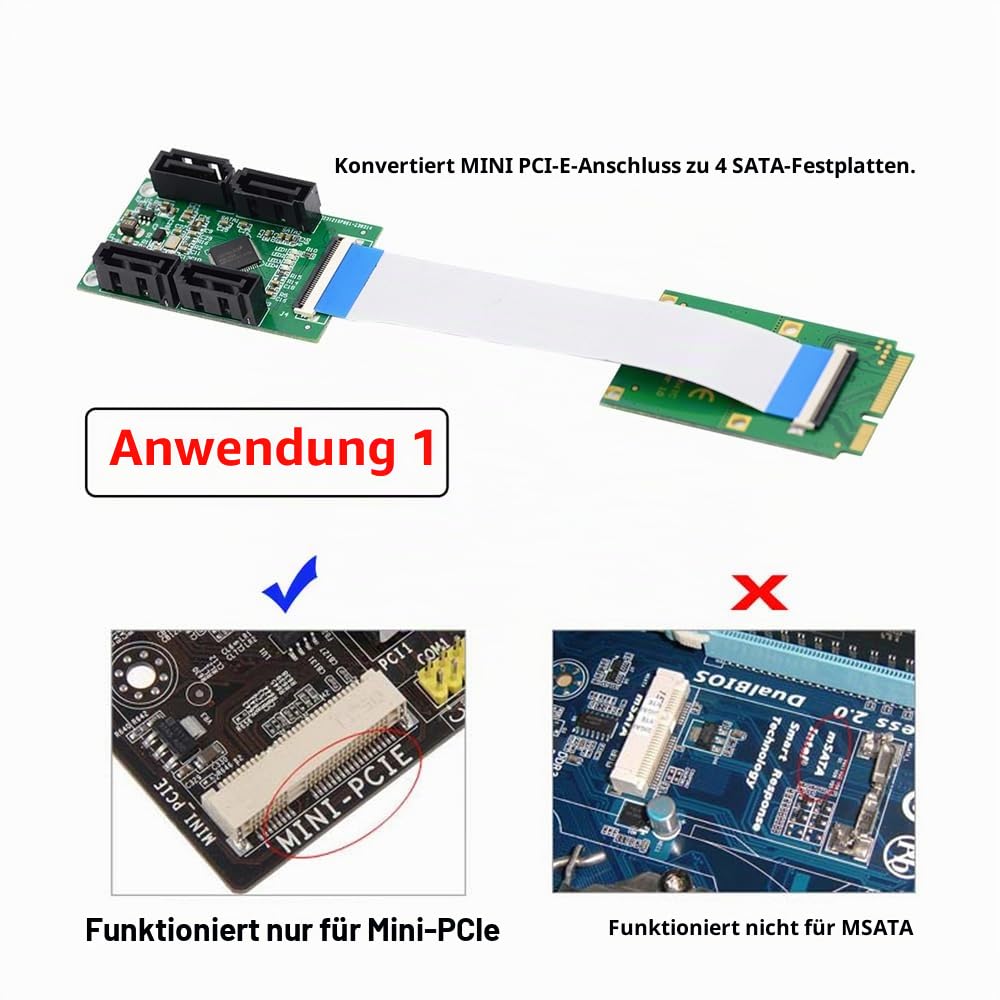 xiwai Mini PCI-E NGFF A+E auf SATA 3.0 4 Ports Adapterkabel 6 Gbit/s
