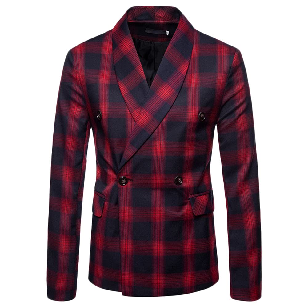 GUOCU Herren Smoking Sakko Anzug Modern Luxus Stilvoll Kariert Anzugjacke Blazer Slim Fit Freizeit Jacke Mantel Outerwear