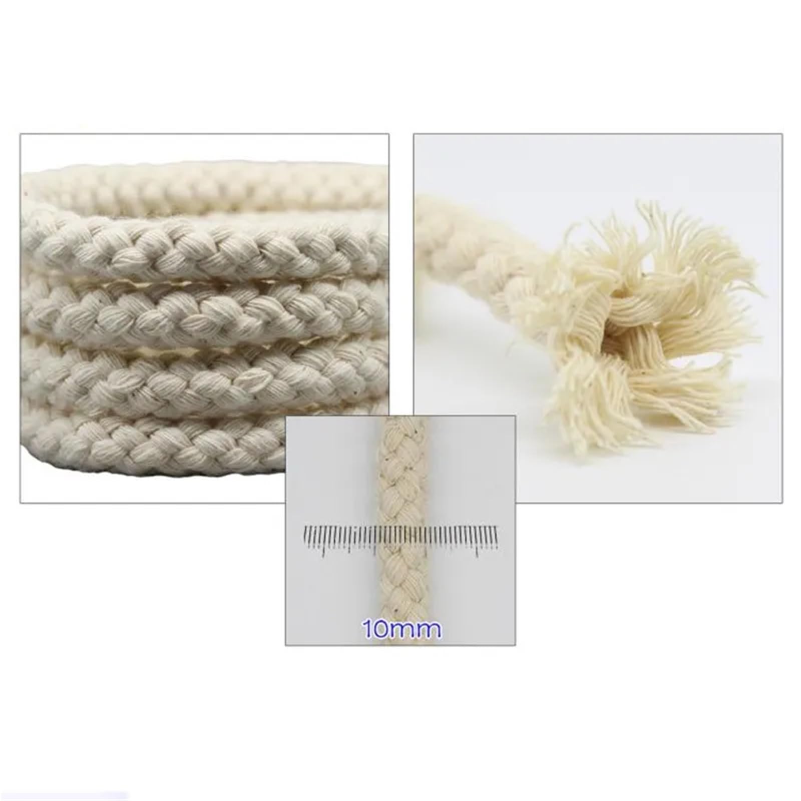 Cordón de algodón Trenzado Cuerda Tejida Hecha a Mano for Bricolaje, roja, Blanca, Negra Atada, cordón con Nudo, decoración de jardín Infantes, 10 mm(Bleached,10 mmX500cm)