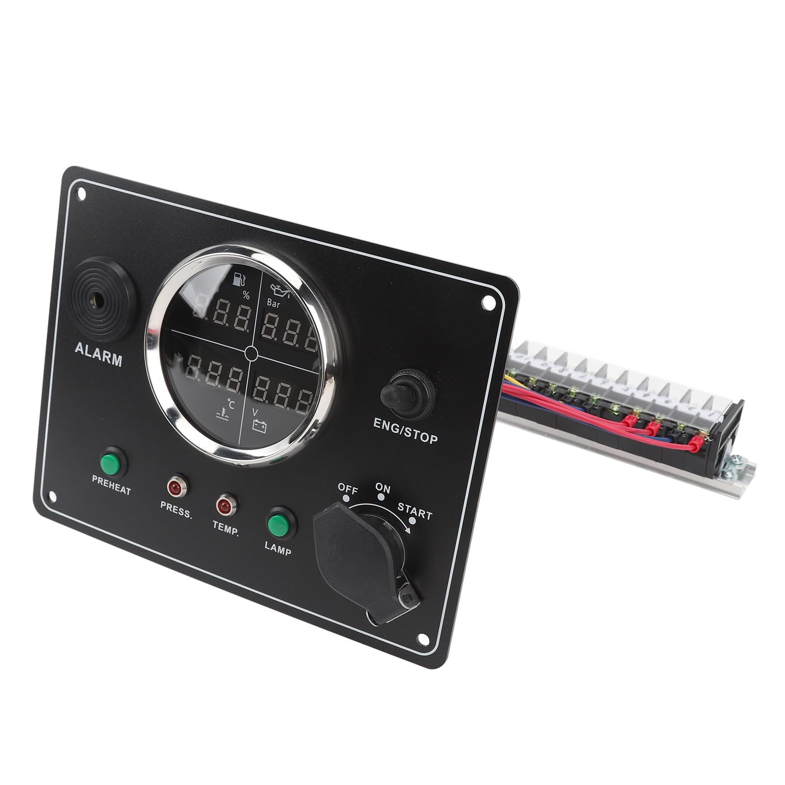 Panel de Medidores para Barcos, Pantalla Digital 4 en 1, Instrumento Marino Multifuncional Duradero para Yates y Lanchas Rápidas, 12V, Metal y Plástico (Negro)