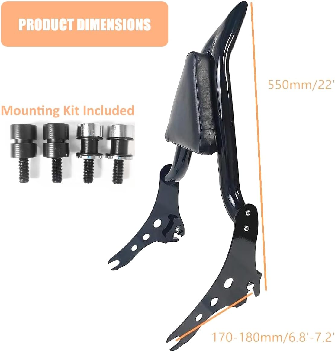 22" Black Detachable Rear Passenger Sissy Bar Backrest with Pad Fit for Harley Softail FXLR FXLRS FLSB Sport Gilde Low Rider S 2018 2019 2020 2021 2022 2023 2024 2025