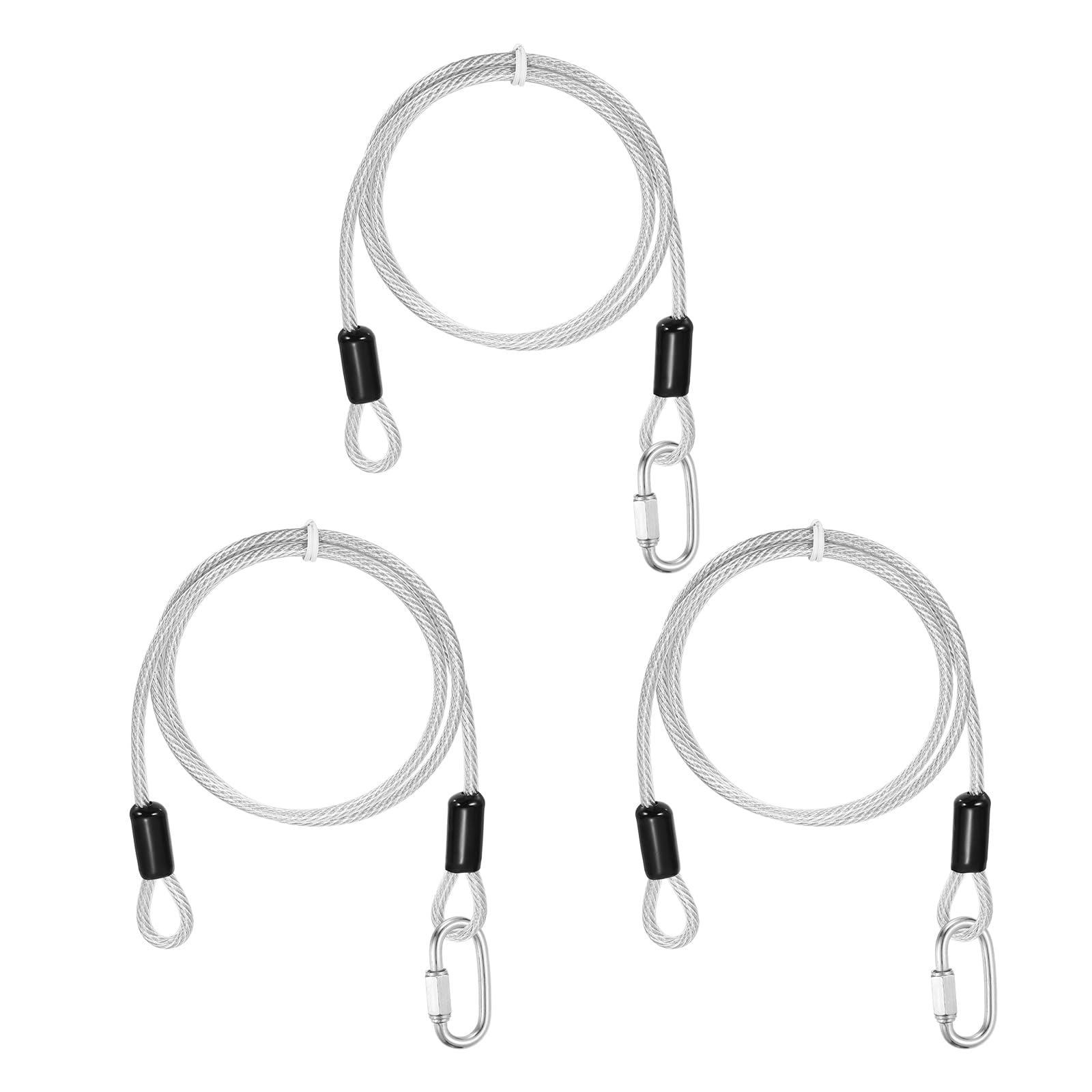 PATIKIL Security Cable Lock (5mm x 1m, 3.3ft, Clear)(3 Set) Vinyl Coated 304 Stainless Steel Double Loop Flexible Wire Rope Safety Cable with Quick Links Locking Connectors