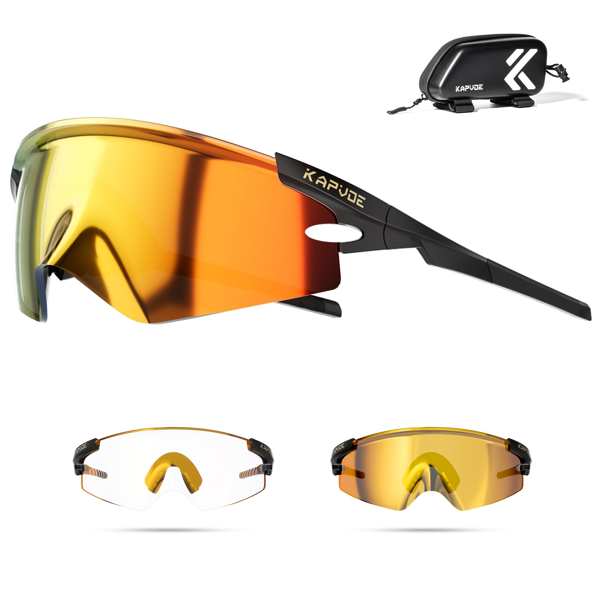 KAPVOE K410 Cycling Glasses Photochromic & High Definition Sports Sunglasses for Men and Women, Includes Bike Bag