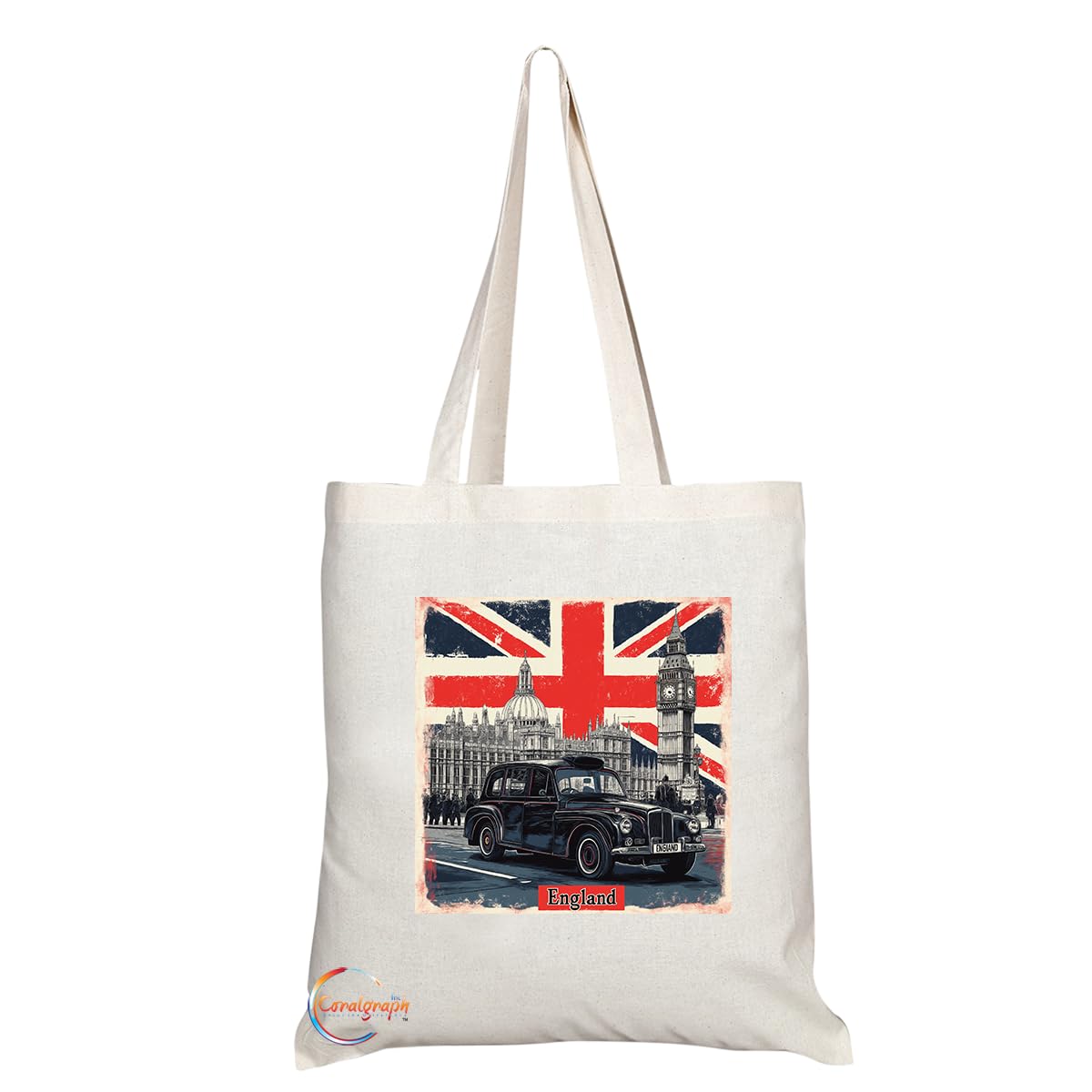 Coralgraph Inc TB2032 - Natural Reusable Shopping Souvenir Tote Bag Featuring England - (Design 4)