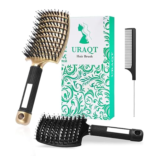 Miniatura 1 de URAQT Cepillo de pelo, 2 piezas de cerdas de jabalí con peine de cola, cepillo de ventilación de masaje suave para hombres y mujeres, cepillo de