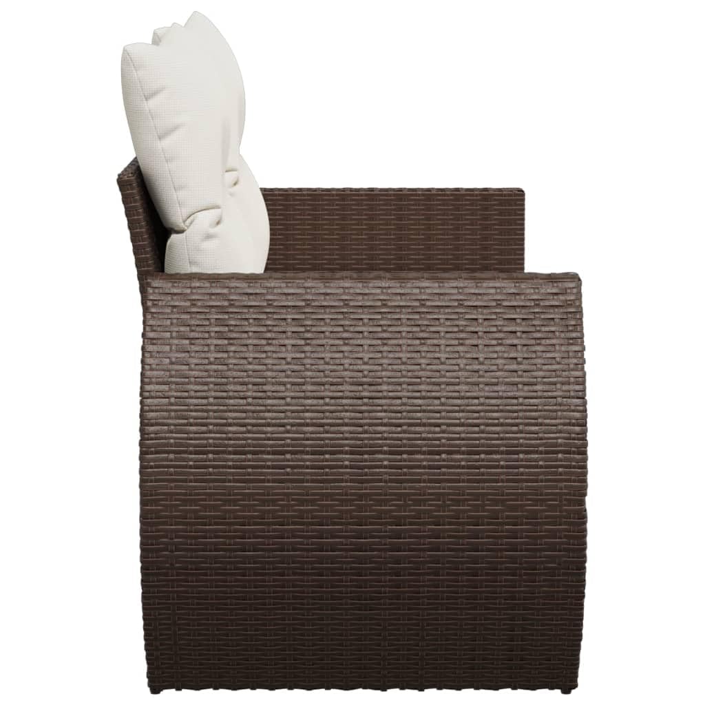 Divano da Giardino 2 Posti in Rattan PE Marrone con Cuscini