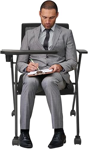 Set of 4 Office Guest Chair,Mesh Back Stacking Arm Chairs with Upholstered Fabric, Metal Frame,330Lbs Capacity, Conference Room Chair, Reception