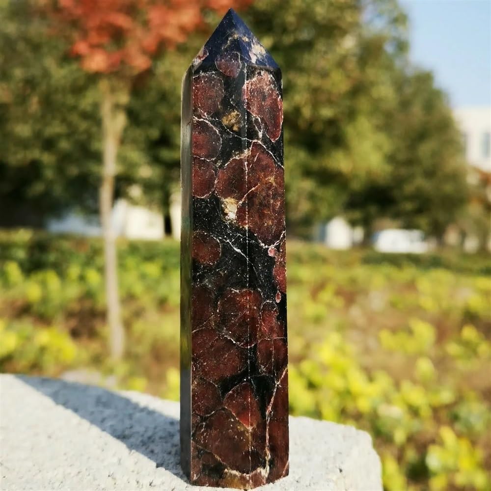 Meditations-Granat-Kristallstab mit Linienpunkten für Energieheilung und spirituelle Praxis, ideal für Chakra-Balancing und Fokusverbesserung