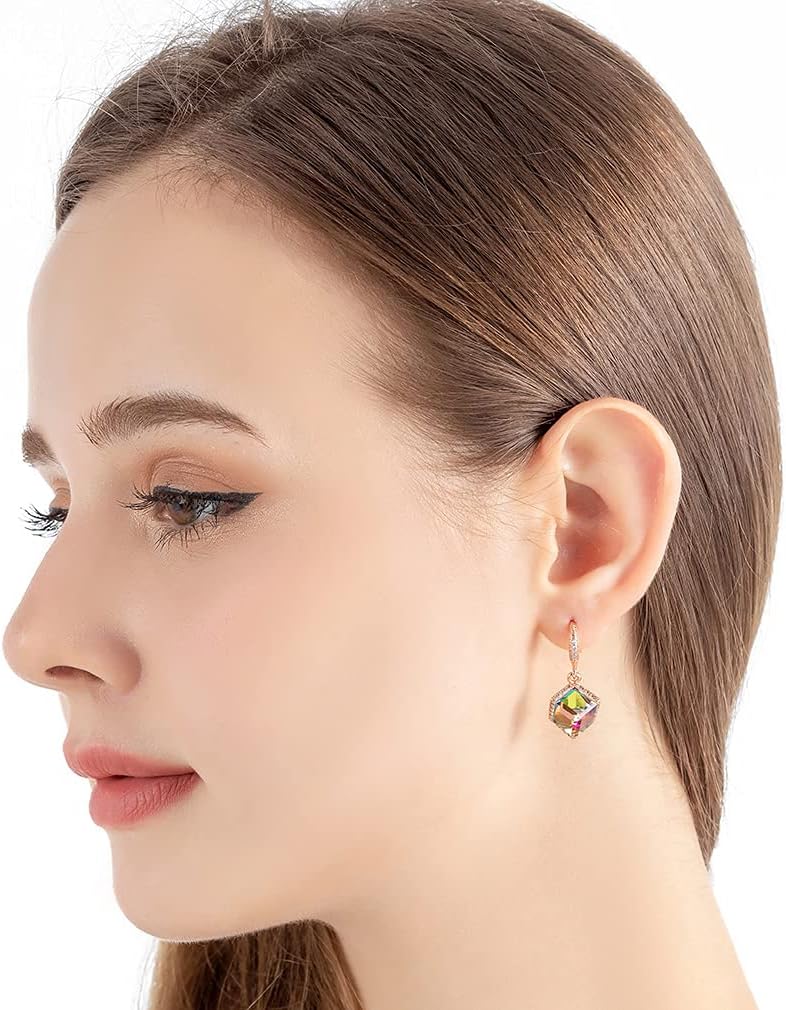 Austrian Crystal Cube Drop Dangle Earrings for Women 14K Gold Plated Hypoallergenic Jewelry - Image 9