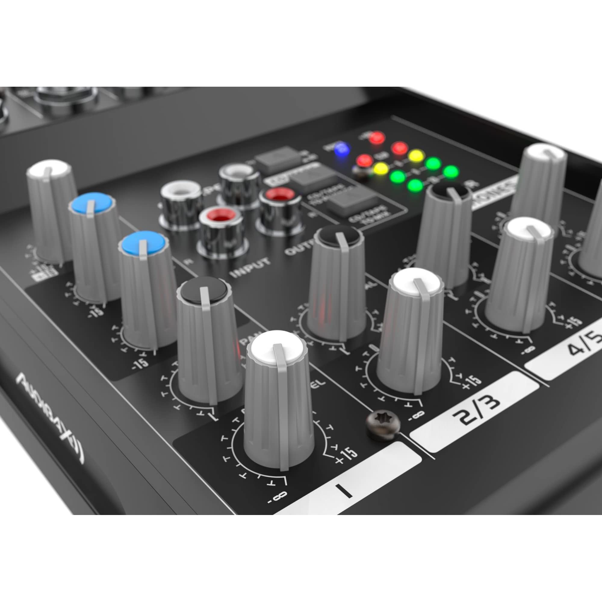 Audibax 502 - Console di Missaggio Audio - Mixer Audio a 5 Canali - Ingresso Microfono - 2 Ingressi Jack Stereo - Equalizzatore a 2 Bande - Alimentazione Phantom 48 V