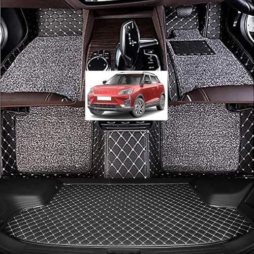 Image of Vahan Expo Premium 7D Car Mat Full XUV 400 EV Set with Boot Mat || Luxury Double-Stich 7D Car Floor Mat Complete Set || 100% Waterproof and Washable || Black