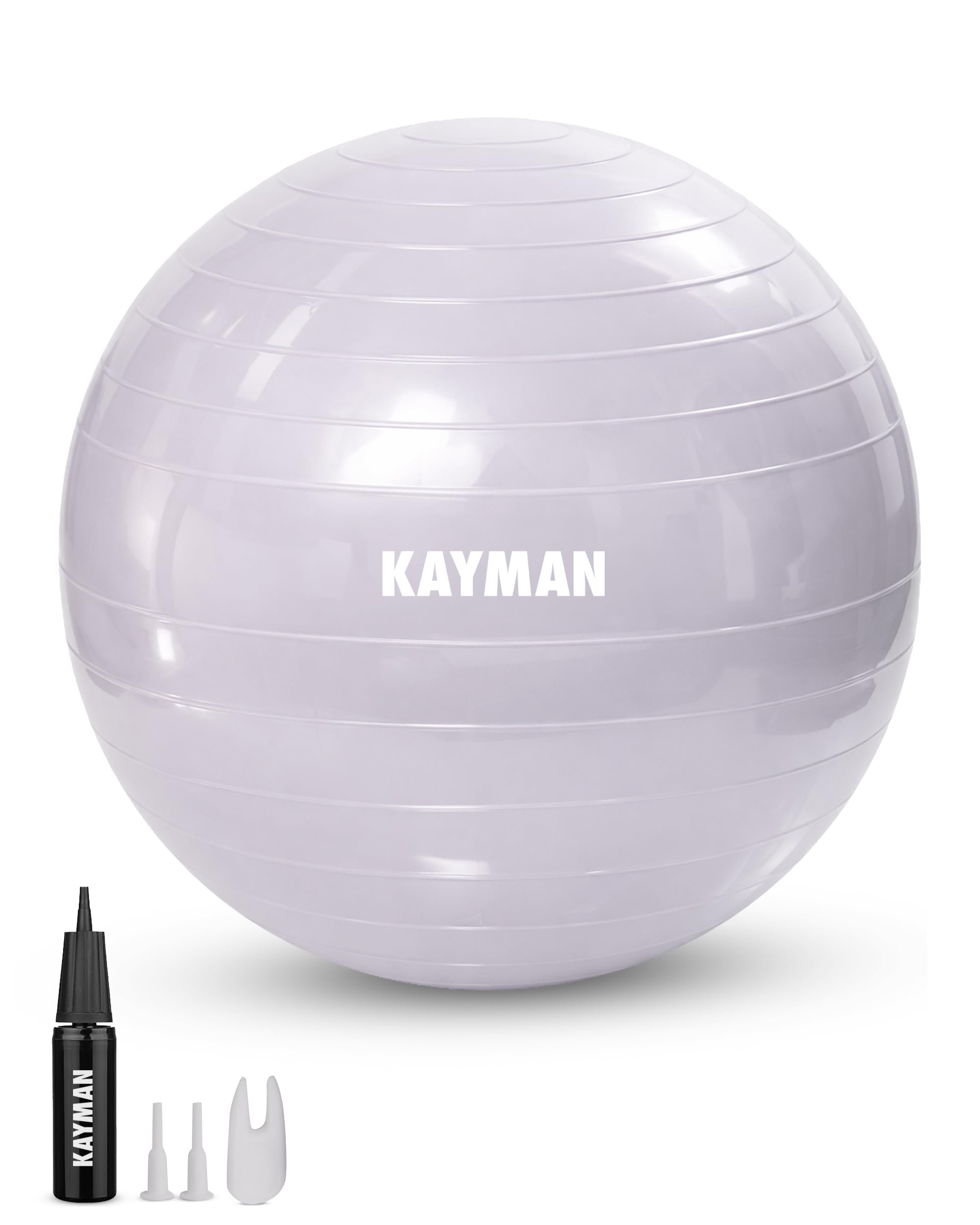 KAYMAN Exercise Ball - Anti-Burst System, Non-Slip Rings, Durable Material, Easy to Inflate, Perfect for Yoga, Pilates, Fitness, Balance Training, Gym, and Home Workouts (Lavender Mist, 65cm)