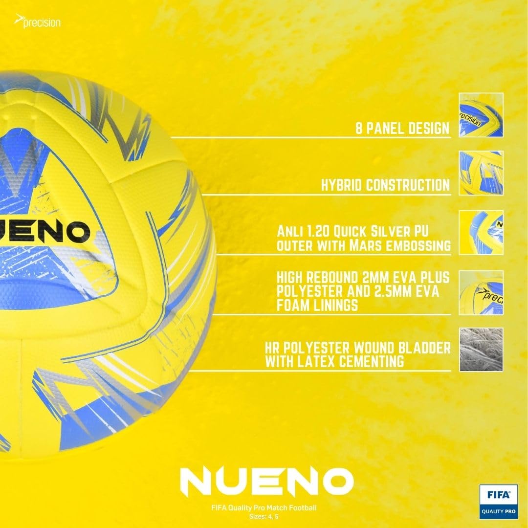 Precision Nueno FIFA Quality Pro Match - Balón de fútbol híbrido de 8 Paneles con Poliuretano Plateado Anli 1.20, Pelota Profesional Altamente Duradera 2024