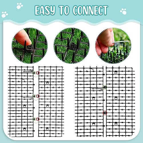 Sanwuta 2 Pcs 26.3 ft Cat Spike Mat Outdoor Cat Deterrent Mat with Spikes Prickle Strips Indoor Dog Digging Deterrent Anti Network Spikes with 10 Staples for Garden Fence(Black)